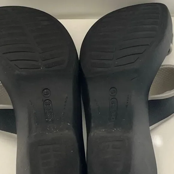 Crocs Women's Black Gray Madeira Wedge Comfort Slip‎ On Slide Sandals Size 5 - Picture 8 of 9